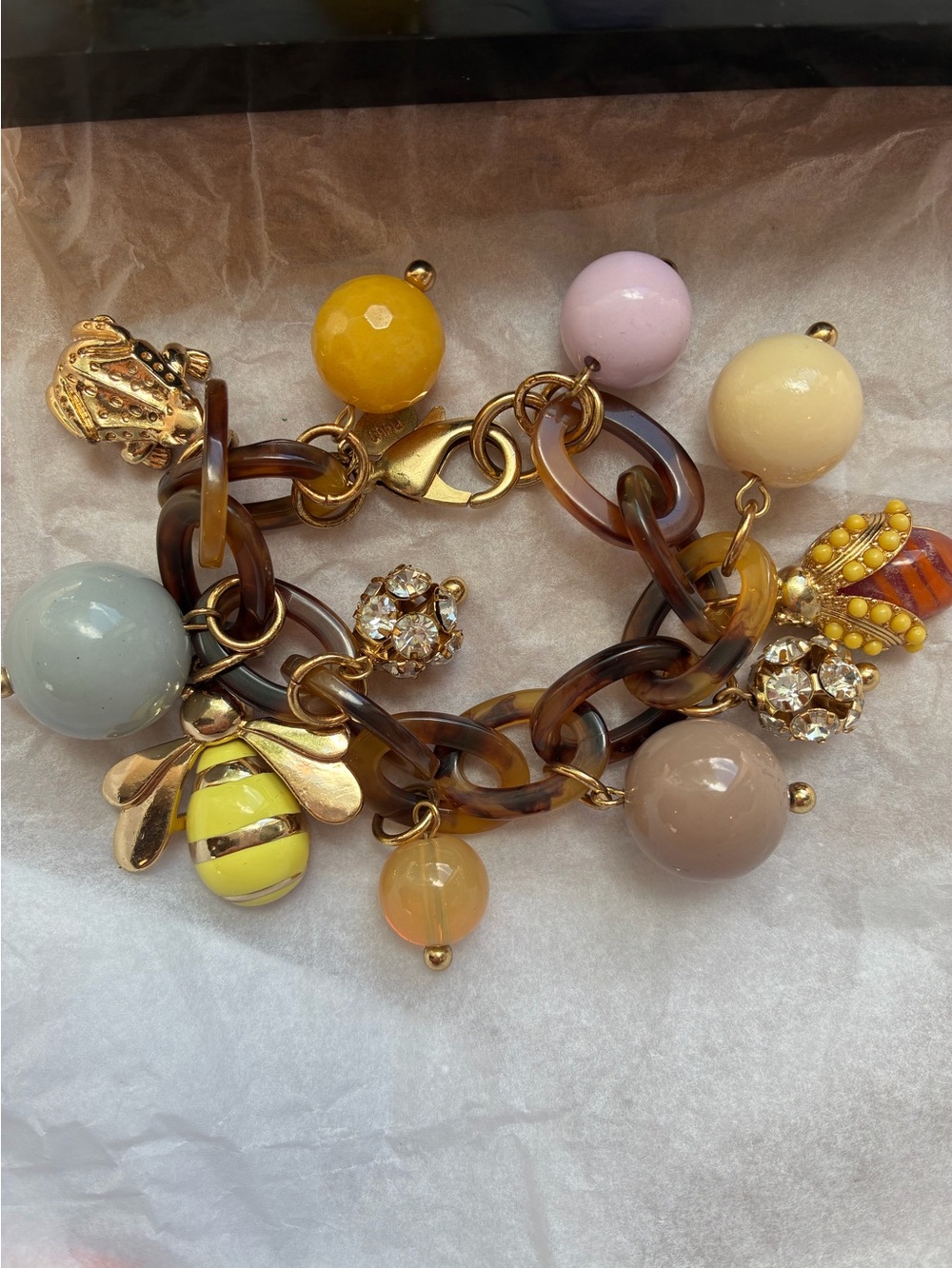 Joan Rivers Classic Collection Charm bracelet Bee and enamel gold charms.